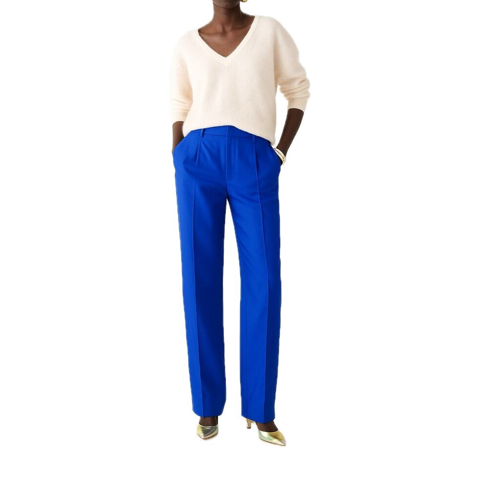 J. Crew Straight-Leg Bold Blue Essential Pant in Luster Crepe Size 0P NWT 💎 ✨💙